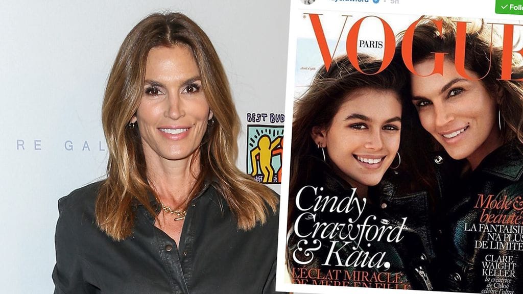 Cindy ja Kaia poseeraavat Voguen kannessa. Kuva Instagramista.