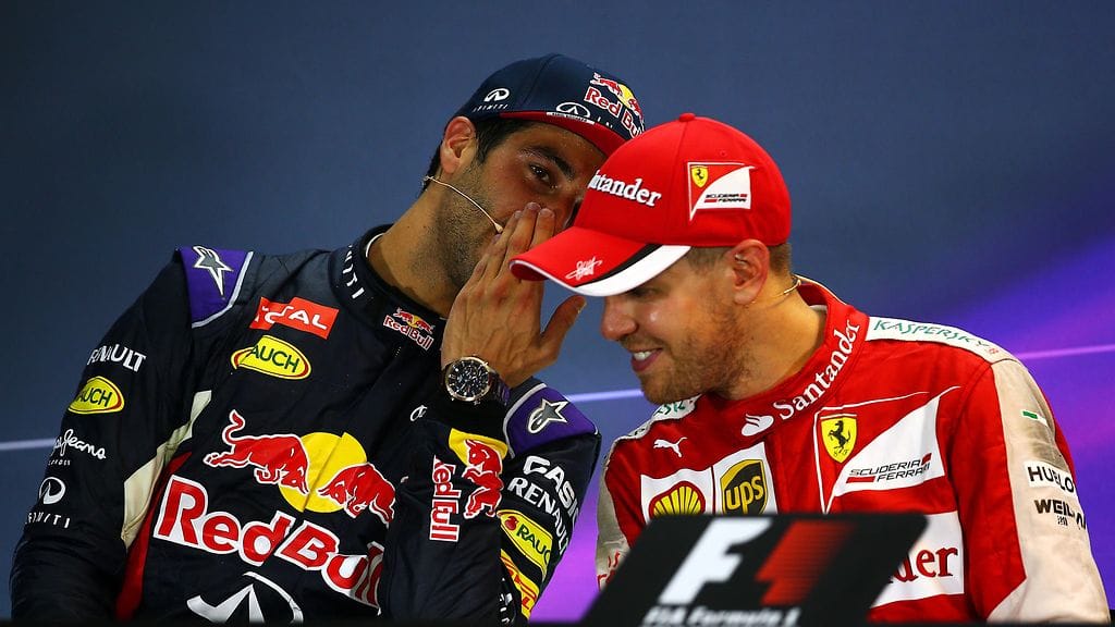 Daniel Ricciardo ja Sebastian Vettel viime vuonna