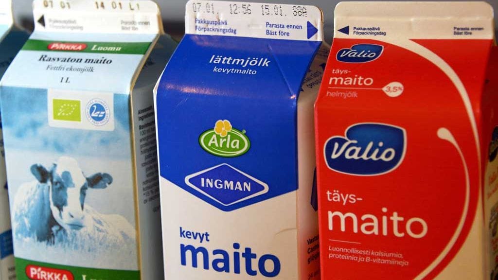 Rasvaisemmat maidot ovat väriltään kellertävämpiä kuin rasvaton.