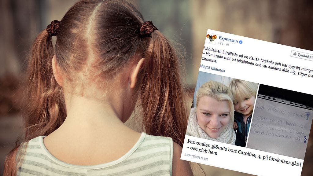 4-vuotias Caroline-tyttö jäi yksin esikoulun pihalle, kun henkilökunta lähti kotiin.