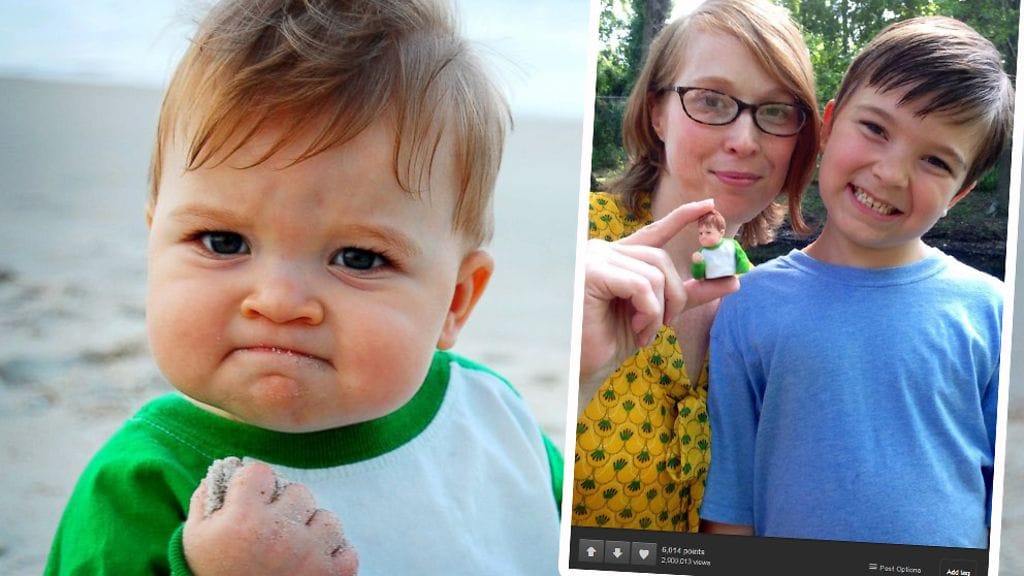 Success Kid vauvana ja pikkupoikana. Molemmat kuvat ovat kuvakaappauksia.