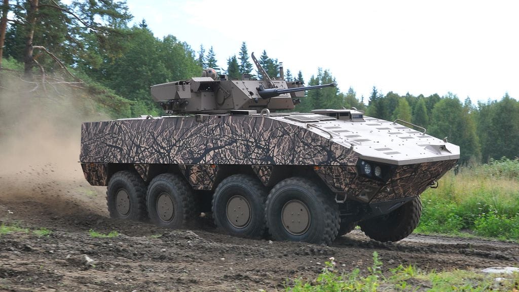 Patria AMV XP IFV -taistelupanssariajoneuvo. Ajoneuvon pohjalta on tehty useita eri käyttöön tarkoitettuja versioita, joista yksi miehistönkuljetusajoneuvo.