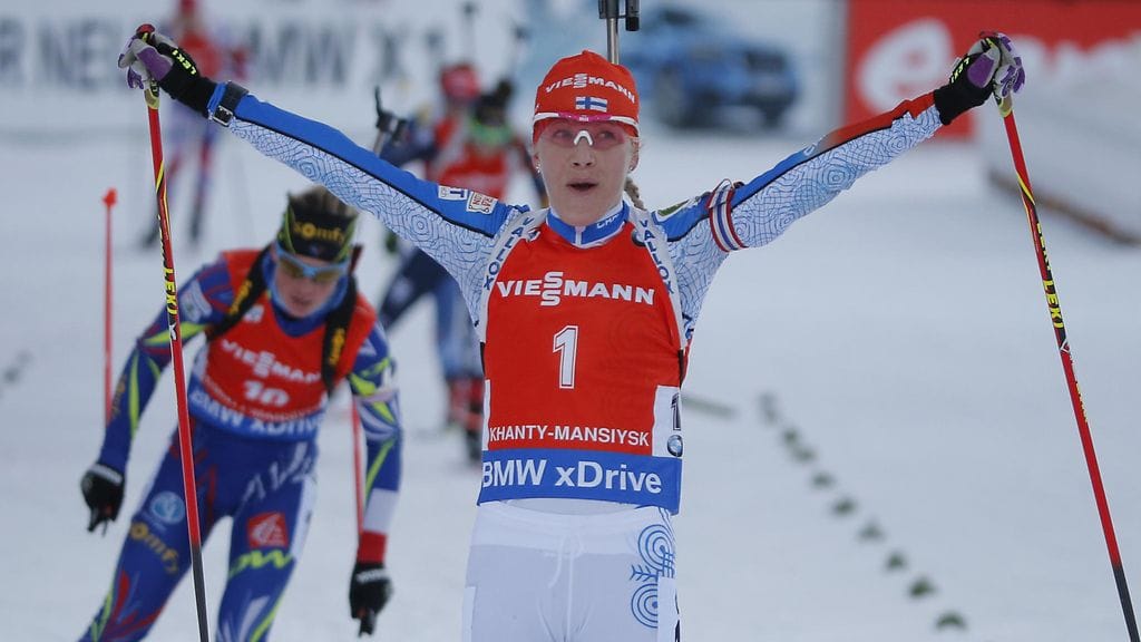 Kaisa Mäkäräine pääsi juhlimaan lauantaina Venäjällä.