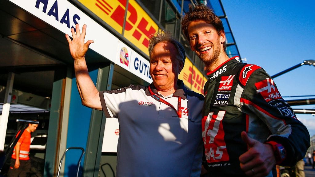 Tallin perustaja Gene Haas ja Romain Grosjean juhlivat kuudetta sijaa Australiassa.