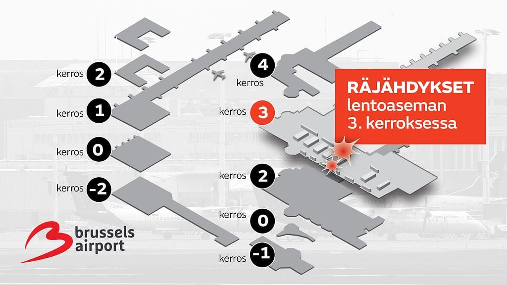 Räjähdykset sattuivat Zaveentemin lentokentän terminaalissa yhdeksän jälkeen Suomen aikaa. Silminnäköijöiden mukaan Brysselin lentokentällä ammuttiin ennen räjähdyksiä.