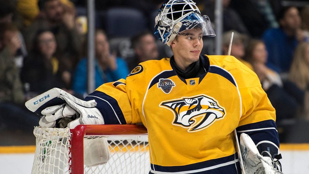 Juuse Saros Nashvillen paidassa viime marraskuussa.