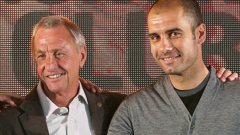 Johan Cruyff ja Pep Guardiola vuonna 2010.
