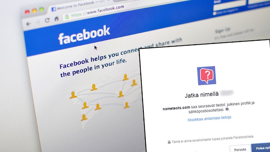 Testin tehdessä myös Facebook-kavereiden tiedot lähtevät jakoon.