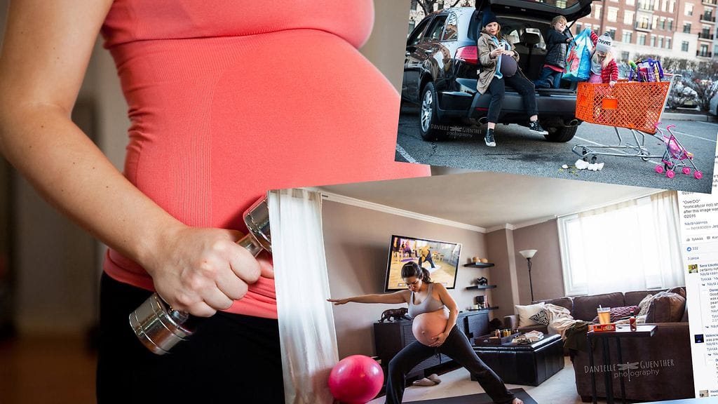 Valokuvaaja on ikuistanut hauskoihin kuviinsa raskauden ei niin hauskan puolen.