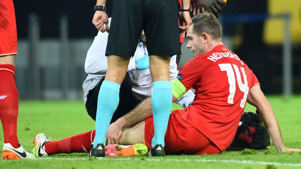 Jordan Henderson loukkaantui torstaina Eurooppa-liigan ottelussa Dortmundia vastaan.