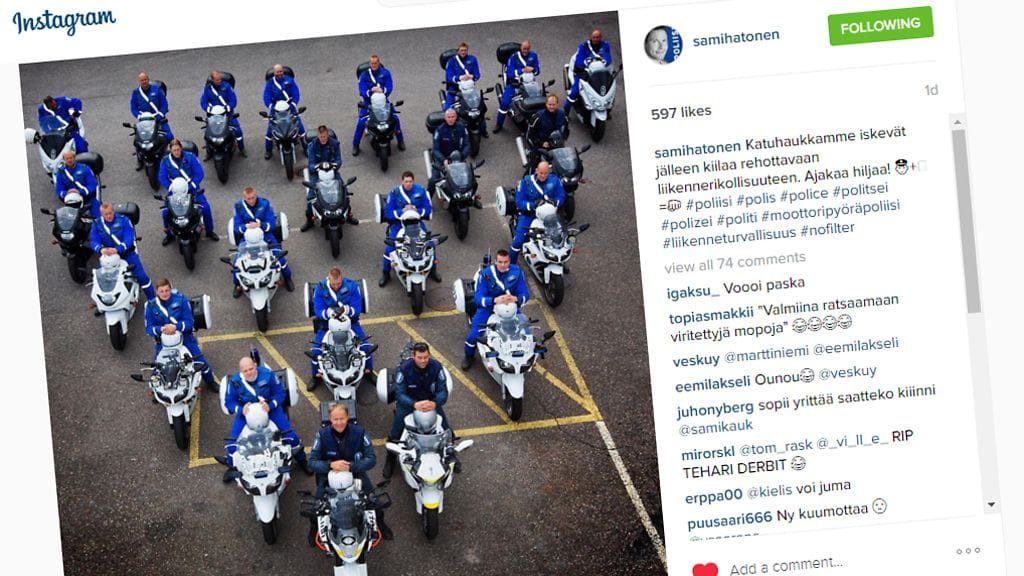 Kuvankaappaus ylikomisario Sami Hätösen Instagram-tililtä.