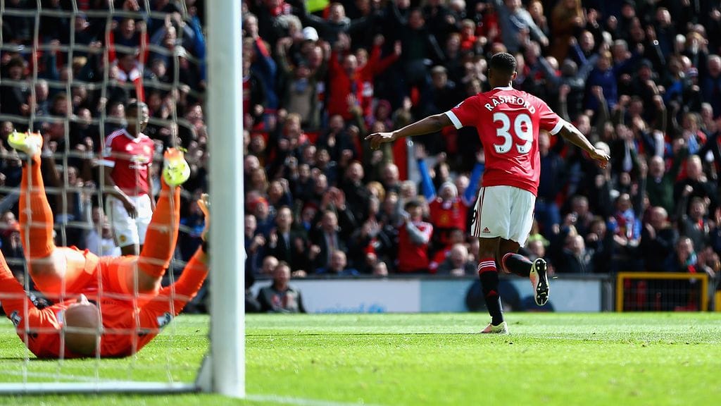 Marcus Rashford viimeisteli Manchester Unitedin voittomaalin 32. minuutilla.