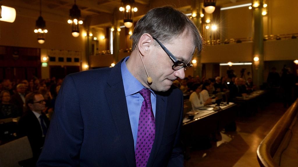 Pääministeri Juha Sipilä (kesk) Professoriliiton ja Tieteentekijöiden liiton OY SUOMEN YLIOPISTO AB -kevätseminaarissa Helsingissä 22. huhtikuuta 2016