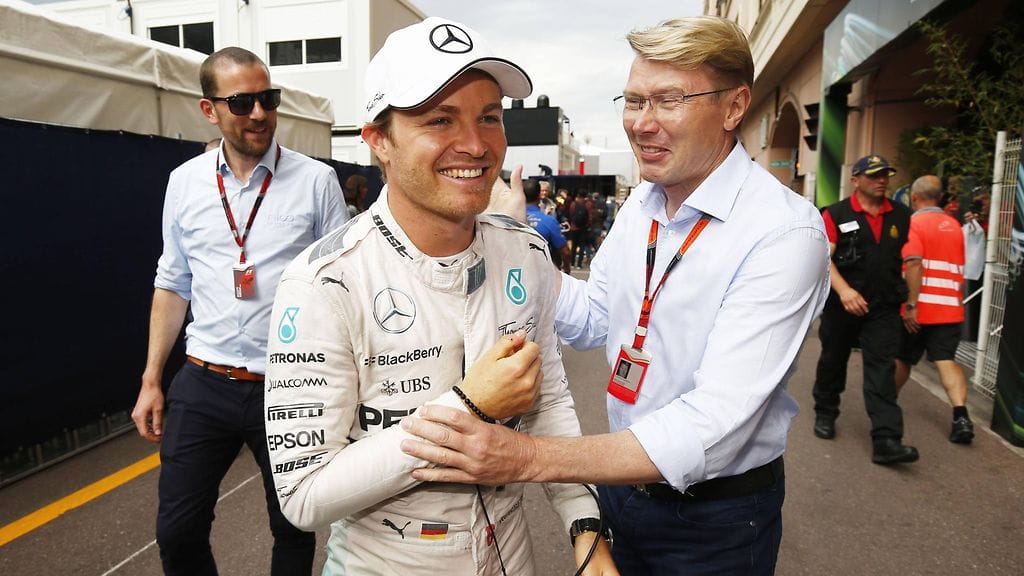 Nico Rosberg ja Mika Häkkinen Monacossa viime vuonna.