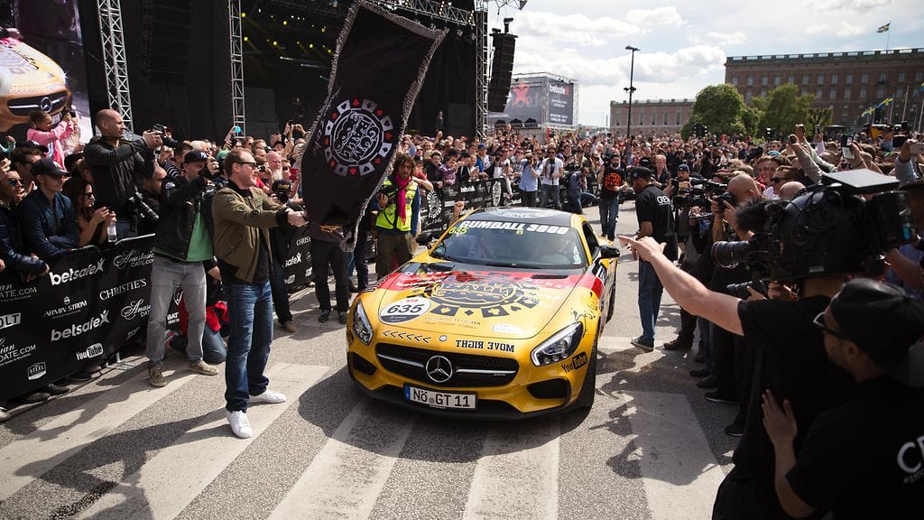 Gumball 3000 -kilpailun välietappi Tukholmassa viime kesänä.