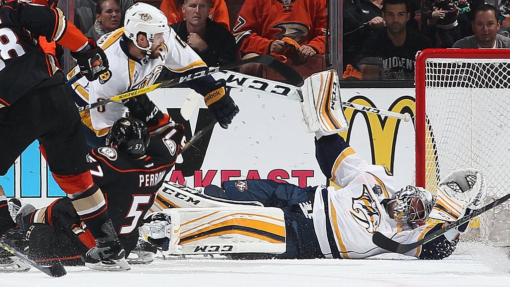 Pekka Rinne oli Nashvillen sankari Anaheimissa keskiviikkona.