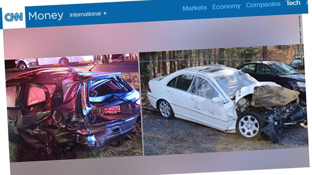 Snapchatin käyttäminen ratissa johti kolariin. Kuvankaappaus CNN Money -sivustolta.