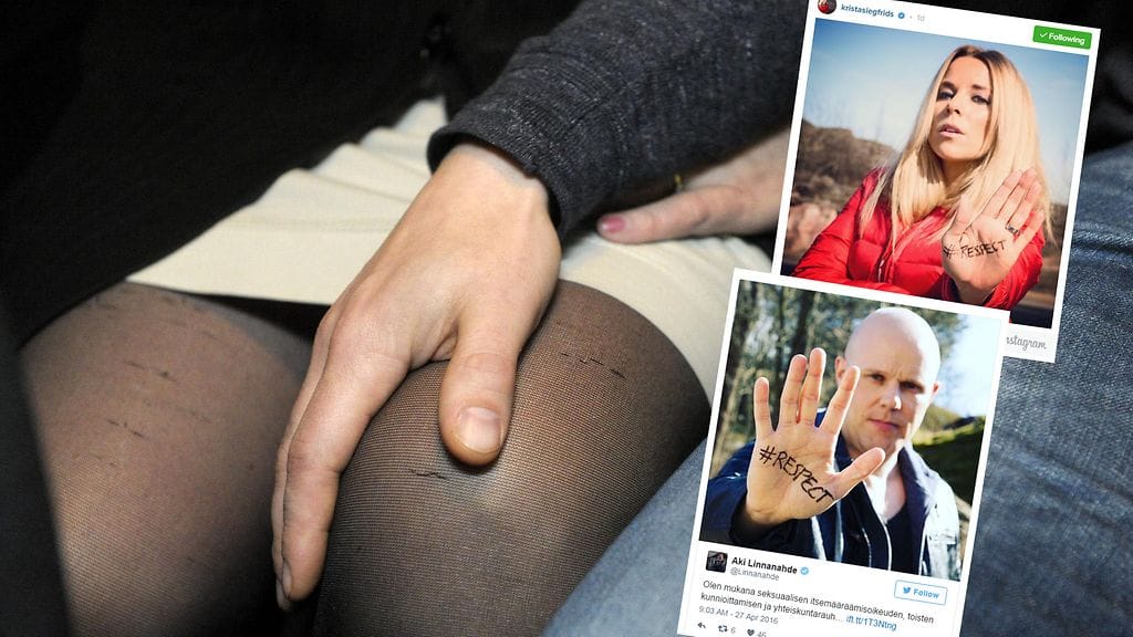 Muun muassa Krista Siegfrids ja Aki Linnanahde tukevat #Respect-kampanjaa. Kuvat Instagramista ja Twitteristä.