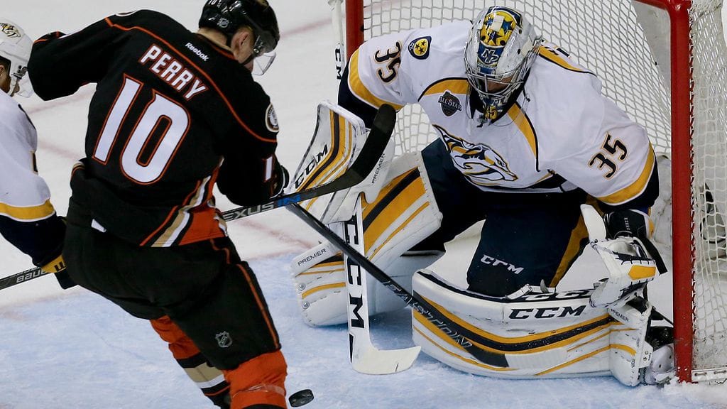 Pekka Rinne pystytti muurin Nashvillen maalille seitsemännessä ottelussa Anaheimia vastaan.