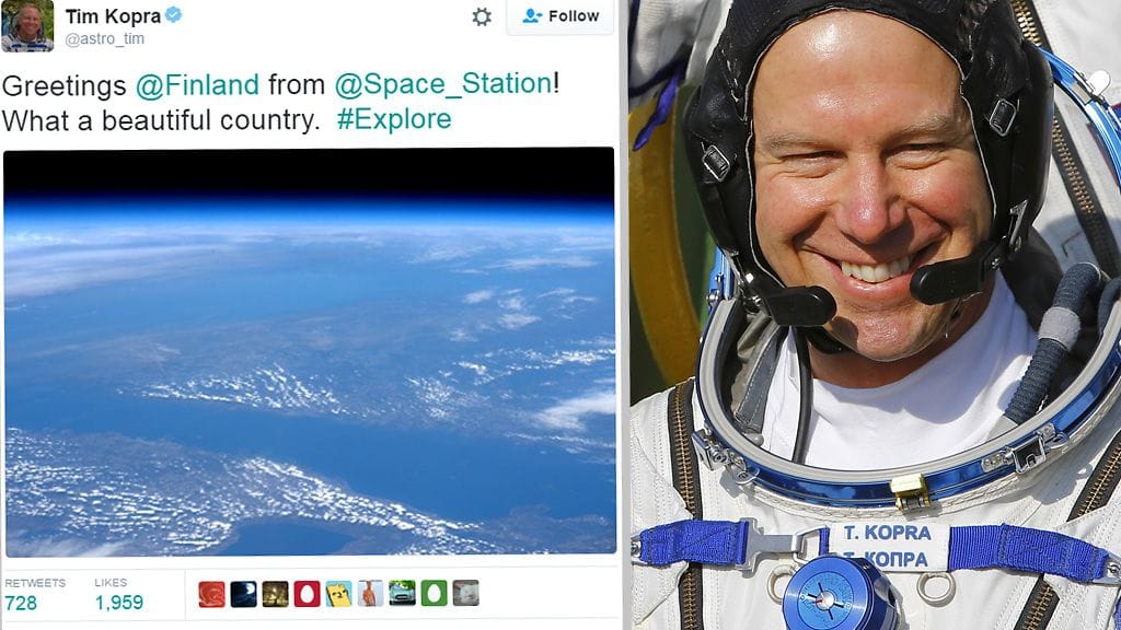 Tim Kopra tviittasi terveiset Suomeen!