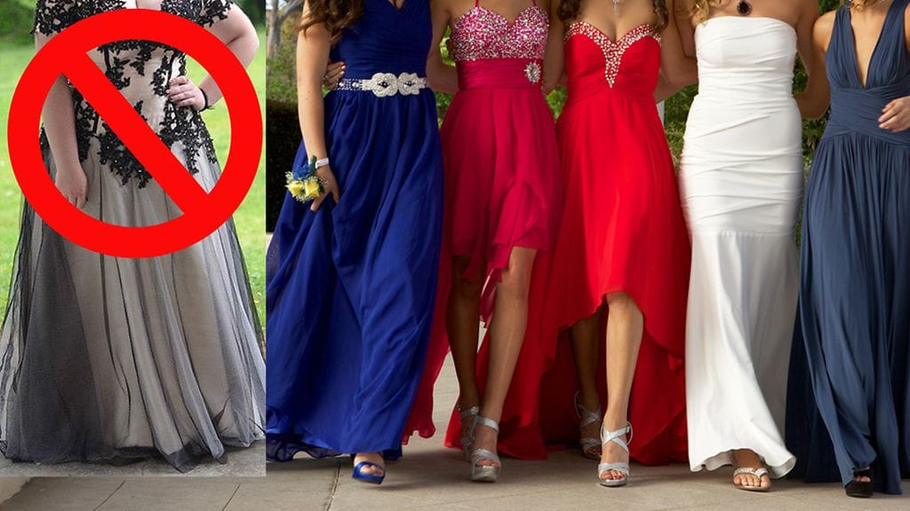 Vasemmalla oleva mekko oli opettajien mukaan liian paljastava tanssiaisiin.