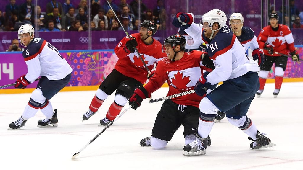 USA ja Kanada kohtaavat tänään jääkiekon MM-kisoissa Venäjällä. Kuva Sotshin olympialaisista vuodelta 2014.