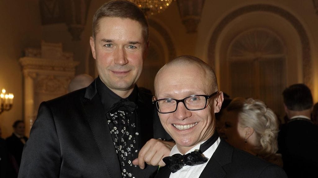 Marco Bjurström ja Peter Pihlström tasavallan presidentin itsenäisyyspäivän vastaanotolla 6. joulukuuta 2012.