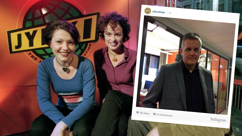 Marko Kulmala tuotti Jyrkiä viiden vuoden ajan. Taustalla kuvassa juontajat Minna Ojala ja Vera Olsson.