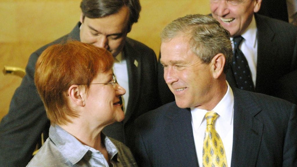 Presidentit Tarja Halonen ja George W. Bush