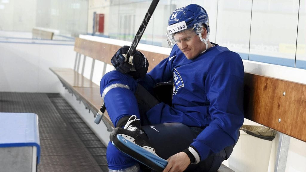 Jani Lajunen harjoitteli perjantaina Antti Pihlströmin ja Teemu Pulkkisen rinnalla.