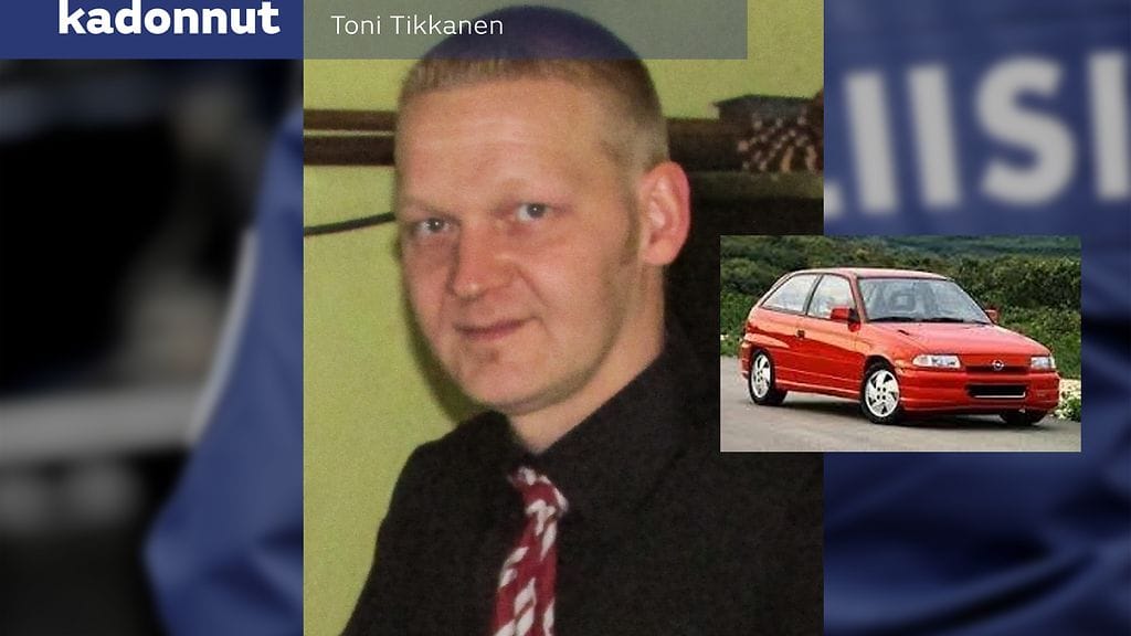 Poliisin kaipaa havaintoja punaisesta Opel Astrassa, jolla Toni Tikkanen on liikkunut katoamisensa aikaan.
