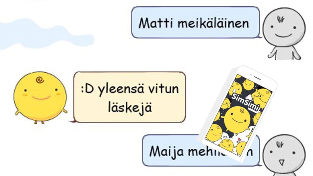 Kuva SimSimi -sovelluksesta, johon on syötetty satunnaisia nimiä.