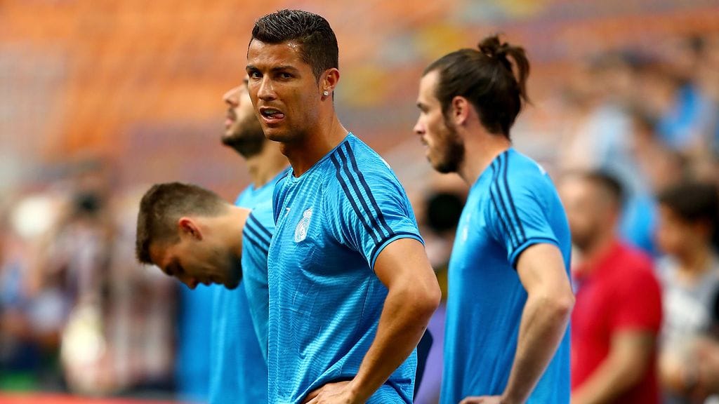 Cristiano Ronaldo harjoitteli joukkueensa kanssa San Sirolla perjantaina.
