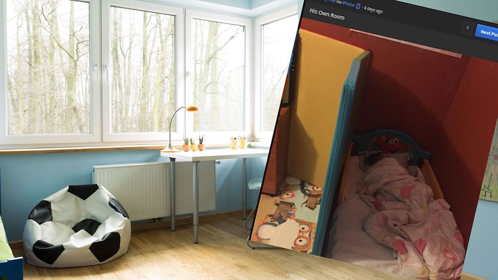 Suuren huoneen sijaan tämä pikkupoika oli todella kiitollinen pienestä nurkkauksestaan.