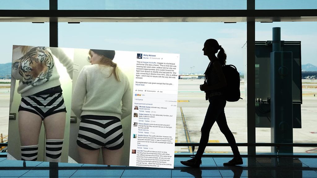 Shortsien takia lentokoneesta käännytettyä naista harmittaa, että miehistö ei pytänyt häneltä anteeksi.