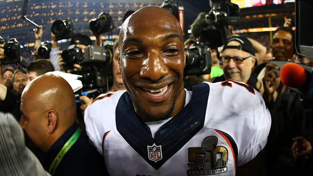 Aqib Talib juhli Super Bowl -voittoa helmikuussa.