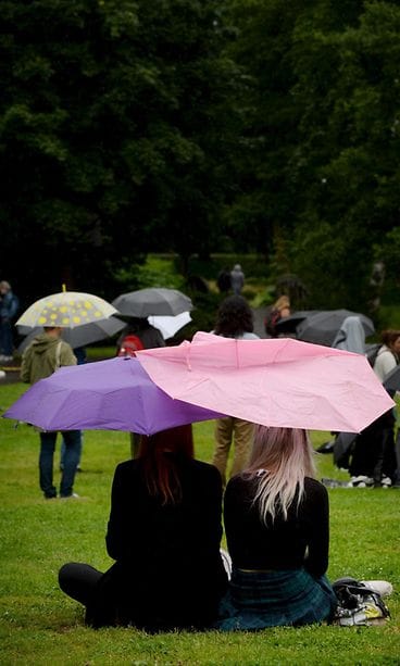 Pitkä kuuma kesä 2015 -puistokonsertti. Ironia on käsinkosketeltavaa.