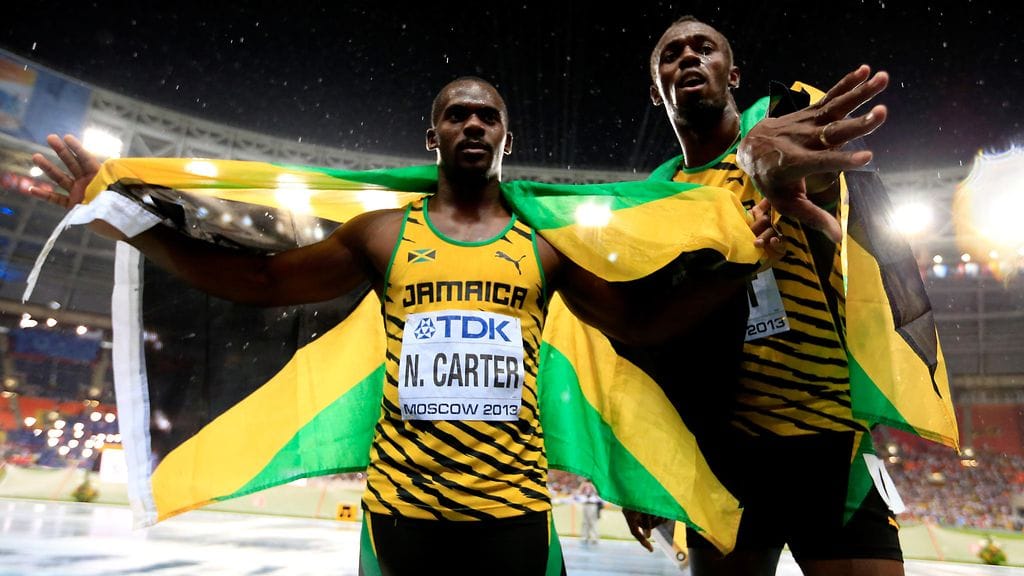 Nesta Carter ja Usain Bolt Moskovan MM-kisoissa 2013.