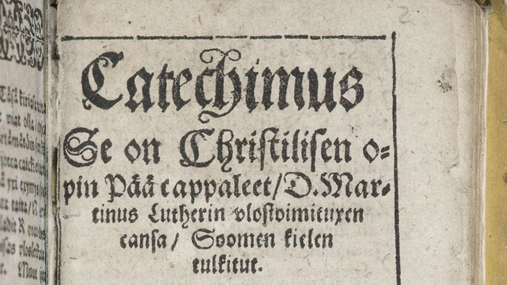 Ote saksalaiskirjastosta löydetystä yhteissidoksesta, joka sisältää kaksi ennen tuntematonta suomenkielistä teosta, jotka on painettu Rostockissa vuonna 1607.