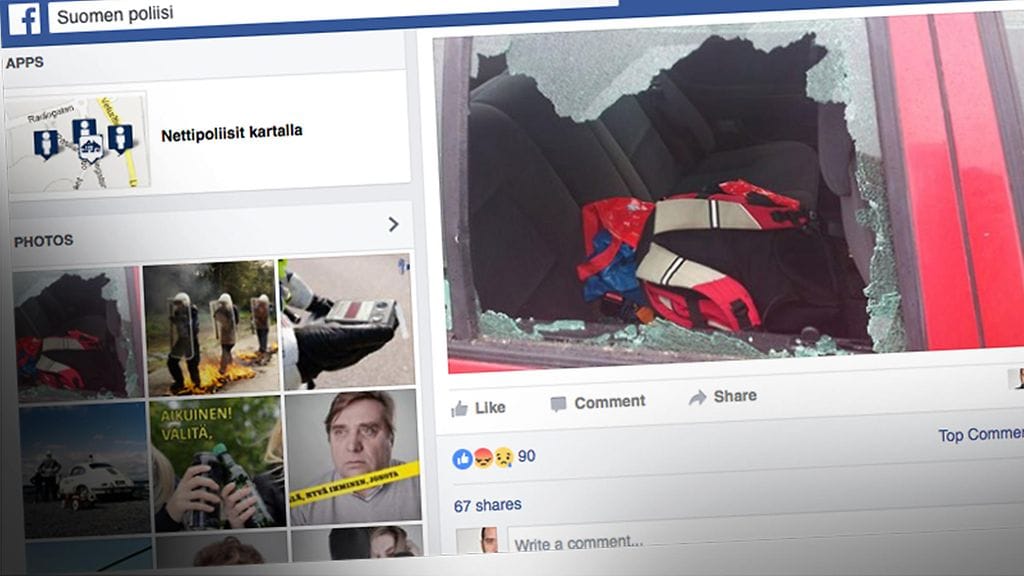 Viron poliisin kuvassa murron kohteeksi joutunut auto.