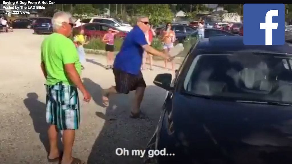 Mies rikkoi auton ikkunan. Kuvakaappaus LAD Biblen Facebook-videosta.