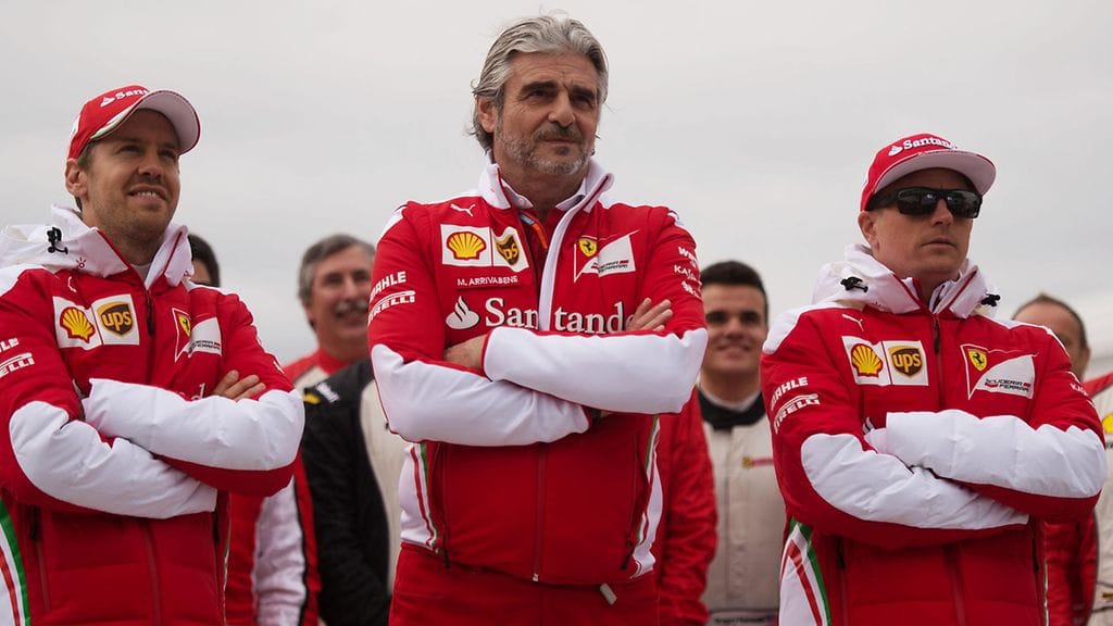 Sebastian Vettel, Maurizio Arrivabene ja Kimi Räikkönen