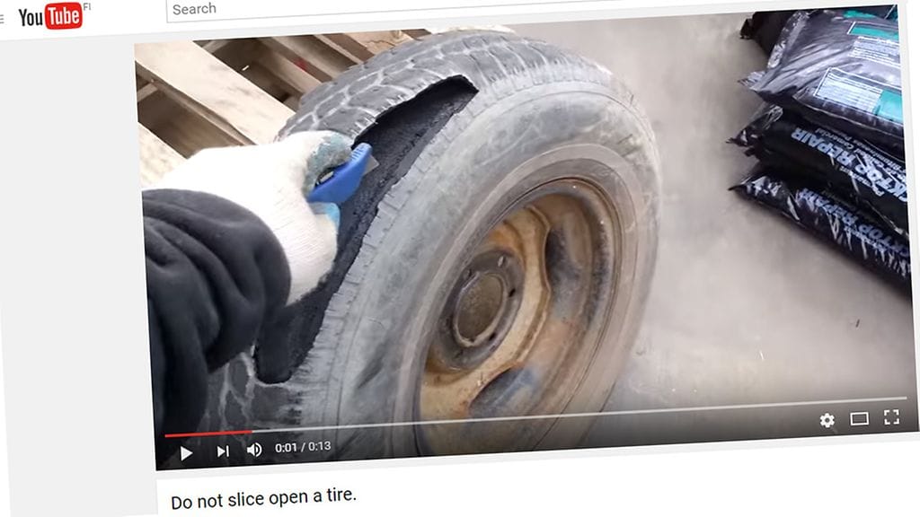 Renkaan viiltäminen mattoveitsellä ei todellakaan ole hyvä idea.