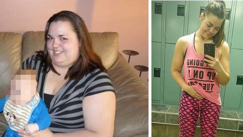 Tina-Louise White ennen ja jälkeen elämänmuutoksen.