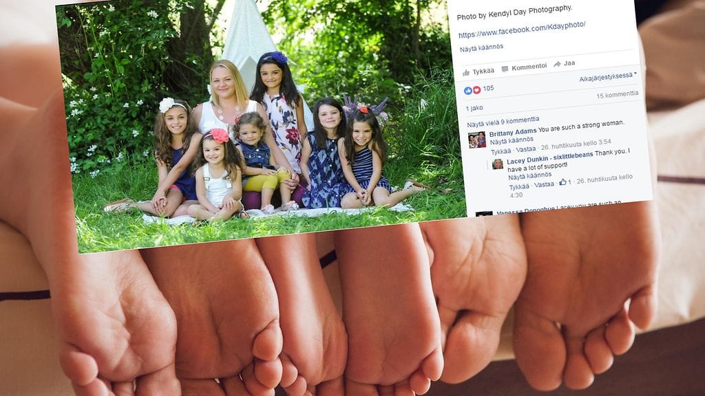 32-vuotias Lacey Dunkin on nykyisin kuuden pienen tytön vanhempi.