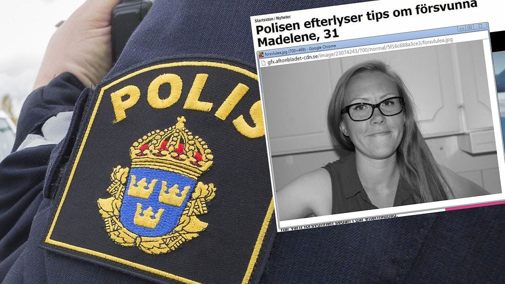 Aftonbladet julkaisi sivuillaan poliisin välittämän kuvan kadonneesta Madelene Vesterlundista.