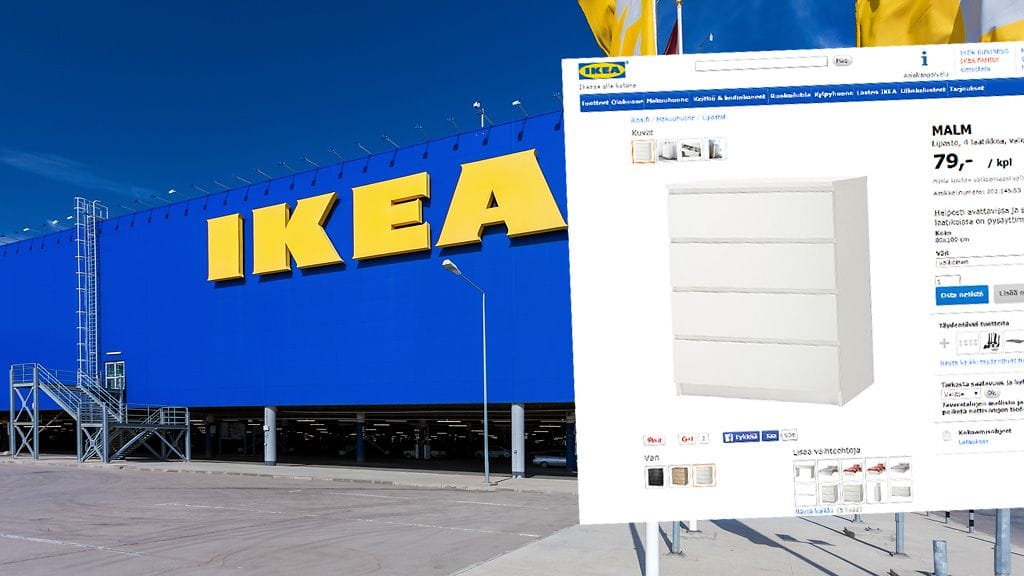 Kuvakaappaus Ikean nettisivuilta myytävästä Malm-lipastosta.