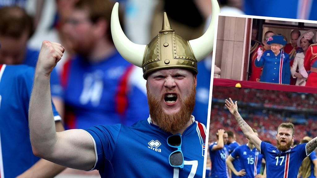 Islannin fani kannattamassa joukkuettaan. Kuvakaappaus kuningattaresta Facenookista.