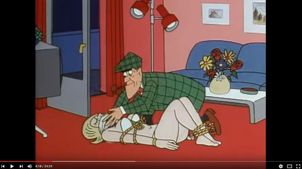 Nikke Knattertonissa naiset olivat usein uhkeita ja vähäpukeisia. Kuva ruutukaappaus Youtube-videolta.