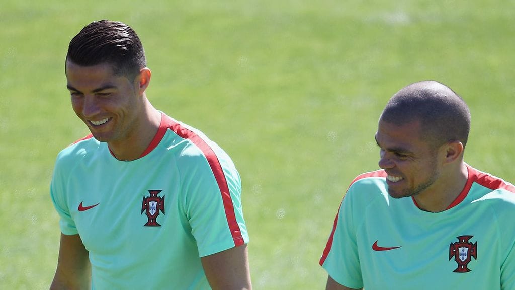 Pepe ja Cristiano Ronaldo lauantaina harjoituksissa